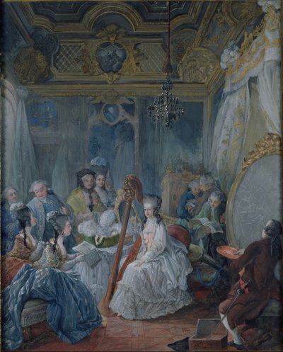 Marie-Antoinette (1755-93) dans sa chambre à Versailles en 1777 - Jacques Fabien Gautier d